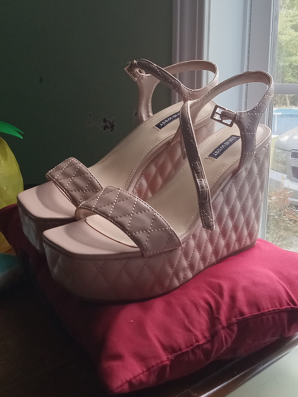 Nine West Quilted Blush Platform Wedge Sandals